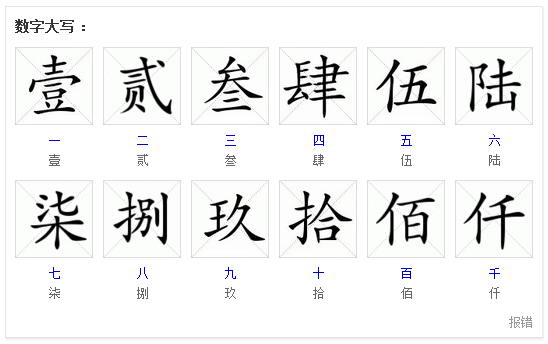 汉字数字大写参考